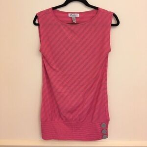 Y2K STREETWEAR SOCIETY Coral Pink Grey Stripe Long Sleeveless Tank Shirt